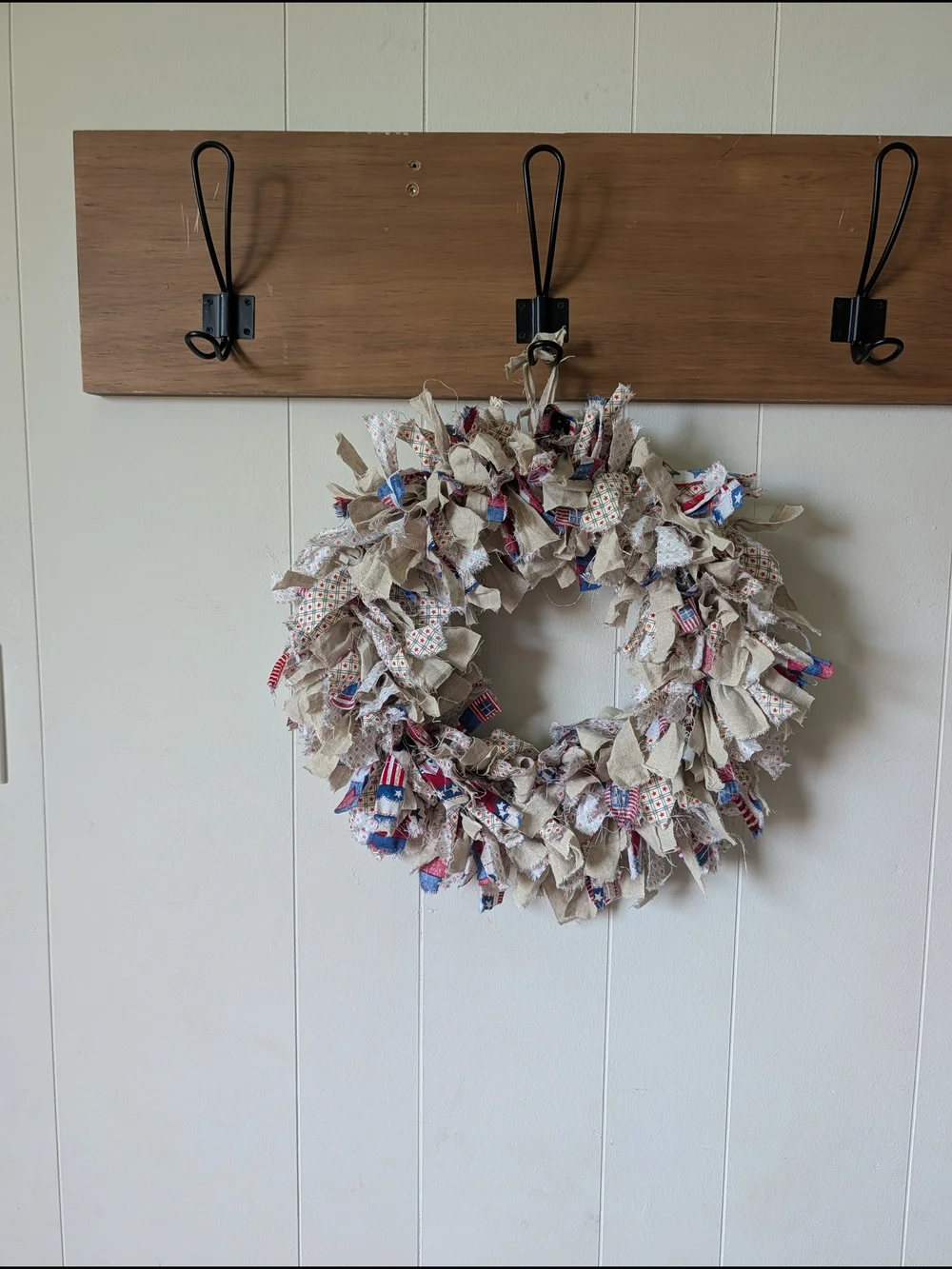 Handmade Patriotic Americana Rustic Farmhouse Rag Wreath